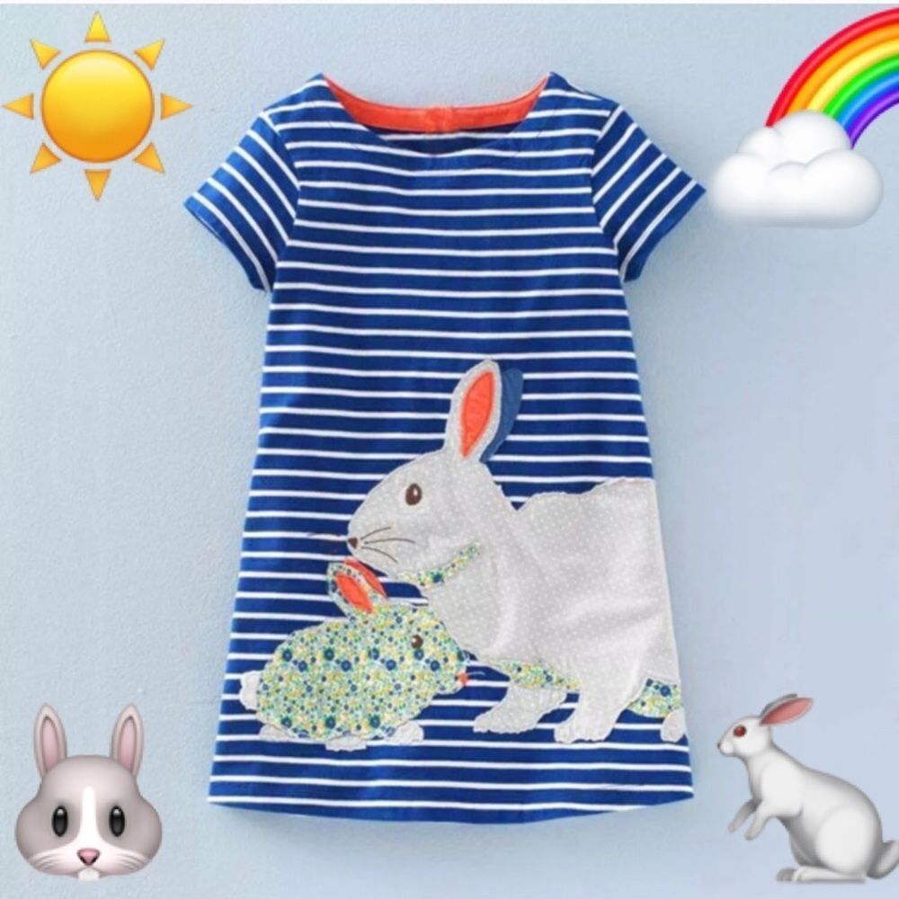 Embroidered Bunny Rabbit Dress Easter Spring - Picture 1 of 7